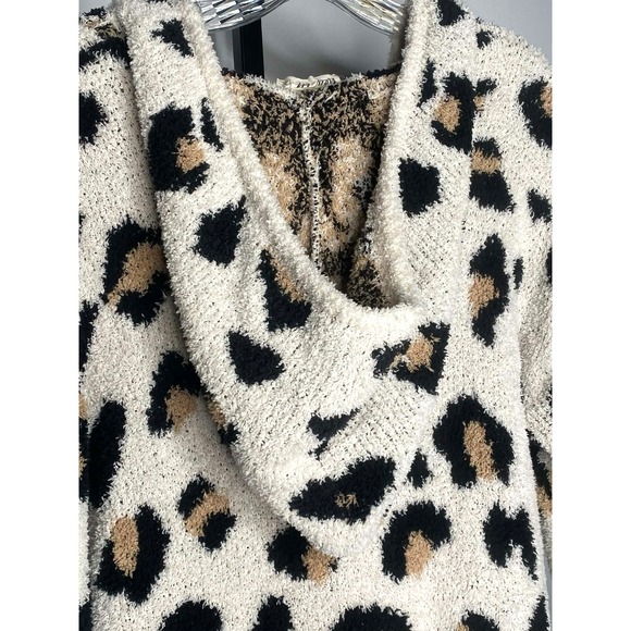 Fuzzy Soft leopard Print New In Pullover Sweater Black Off-White Size small hood - Picture 4 of 7